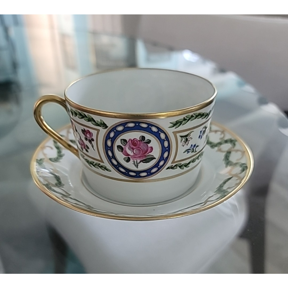 Haviland Limoges Cup & Saucer Set Louveciennes France Tea Estate Gold Trim China